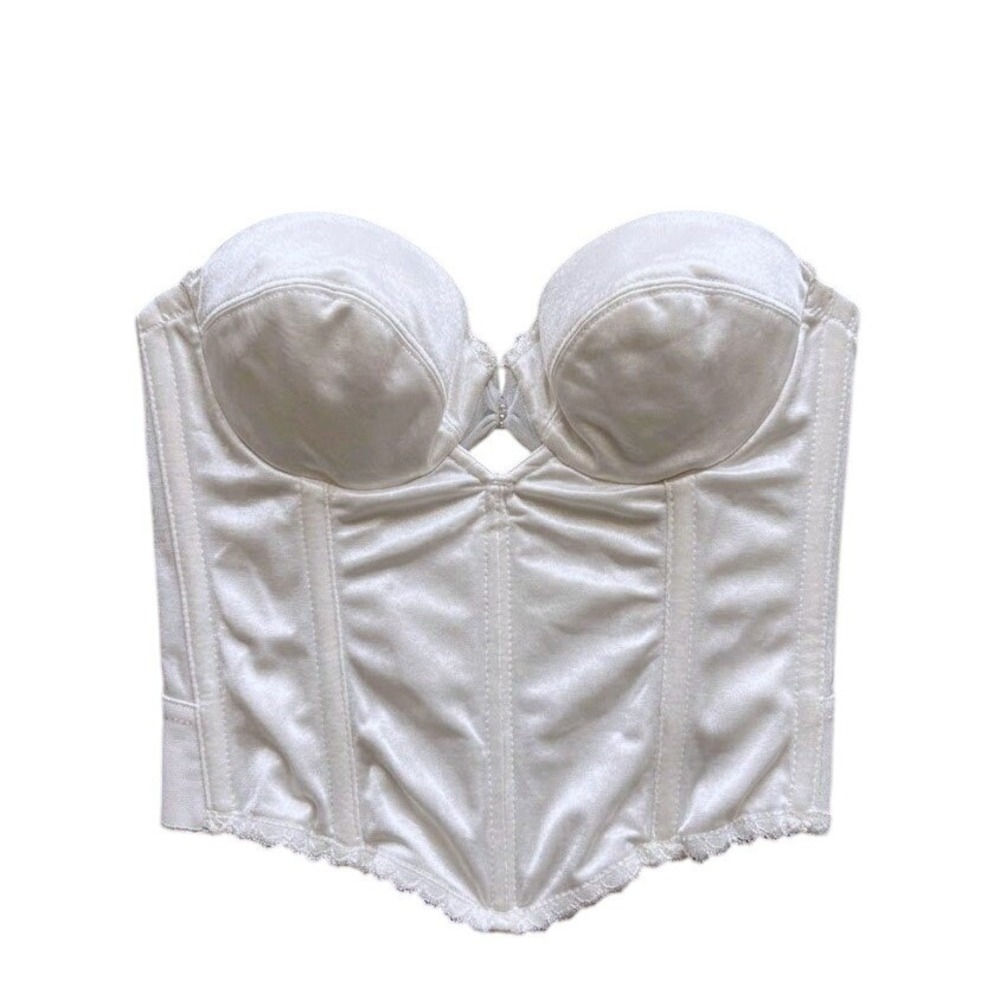 Vintage White Satin Corset Bustier Top 32B Pin Up Sexy Costume